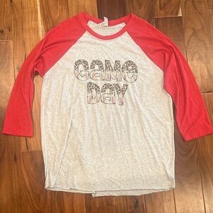 Women’s Next Level Apparel Red and Grey Game Day Raglan Tee
